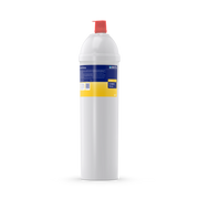 Vue de face de cartouche filtre BRITA PURITY C500 MinUp, avec son boîtier blanc, son étiquette bleue et jaune et son bouchon rouge