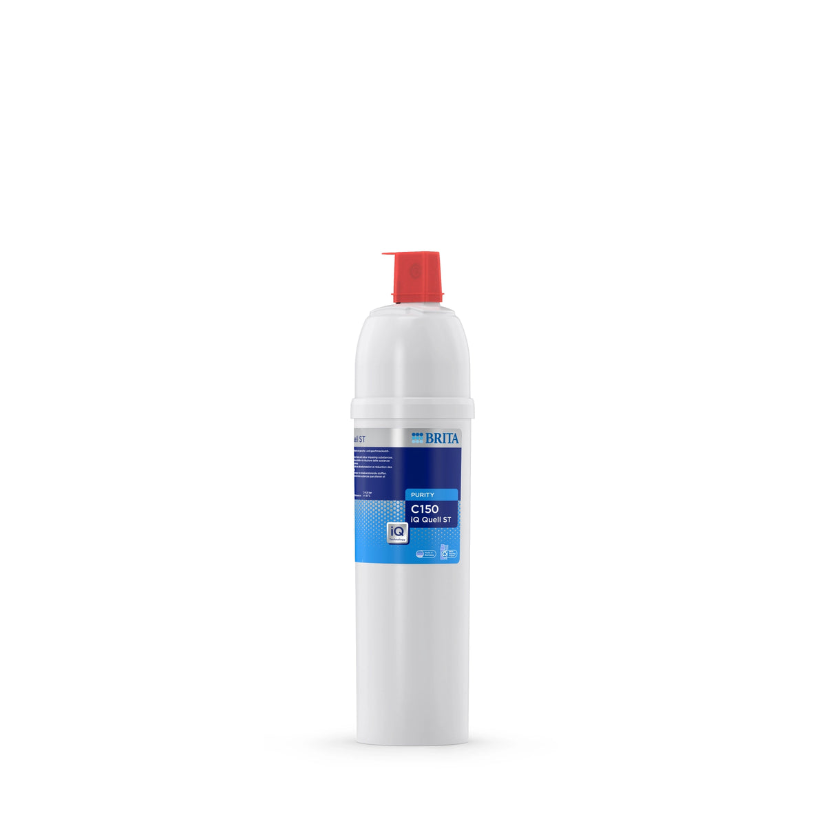 BRITA-waterfilterpatroon PURITY C150 iQ Quell ST op een witte achtergrond.