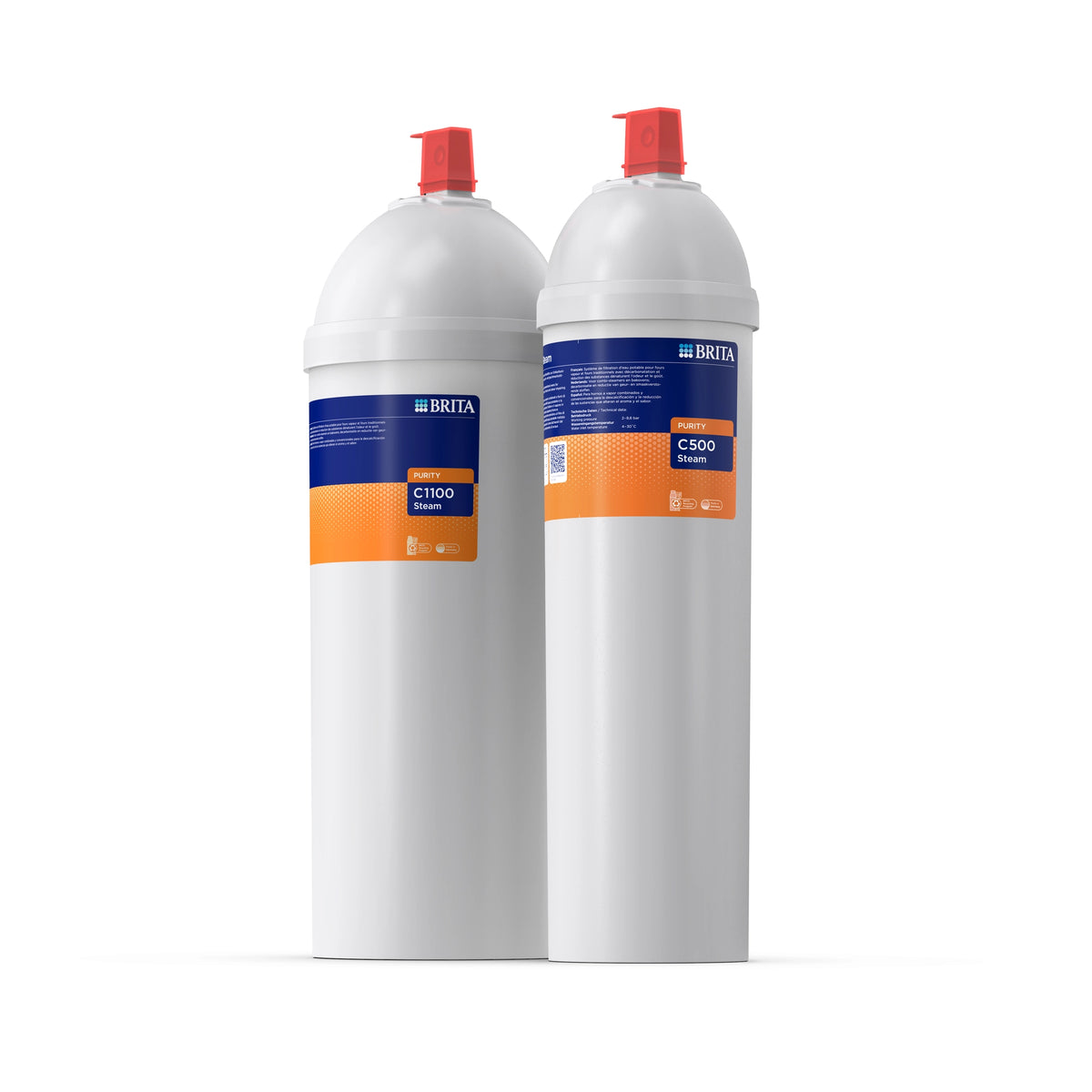 Set BRITA-waterfilterpatronen PURITY C Steam op een witte achtergrond
